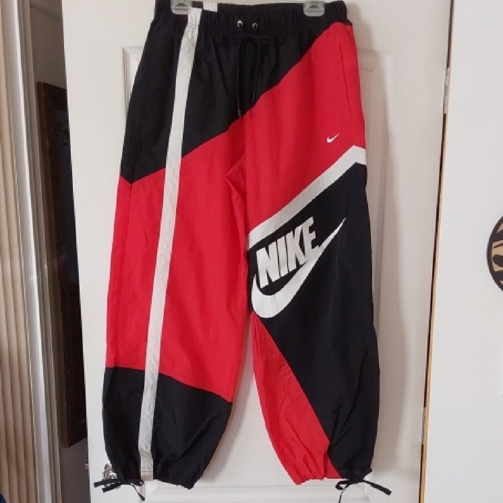 Nike Women's Red and Black Joggers with White Details